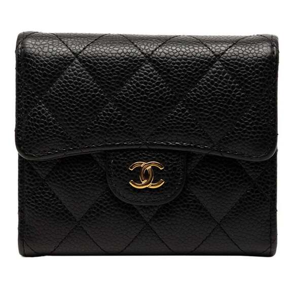 CHANEL Handbags - CHANEL Black Caviar Leather Logo Wallet